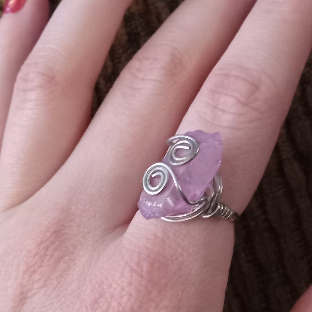 Handmade Pink Aura Quartz Wire Wrapped Ring